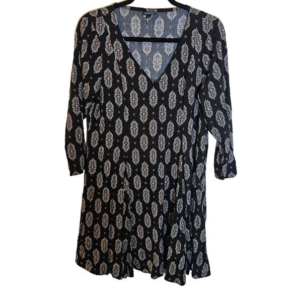 Torrid Black Dress Womens Size Medium 00 Boho Work Mini Challis Trapeze White - Picture 2 of 8